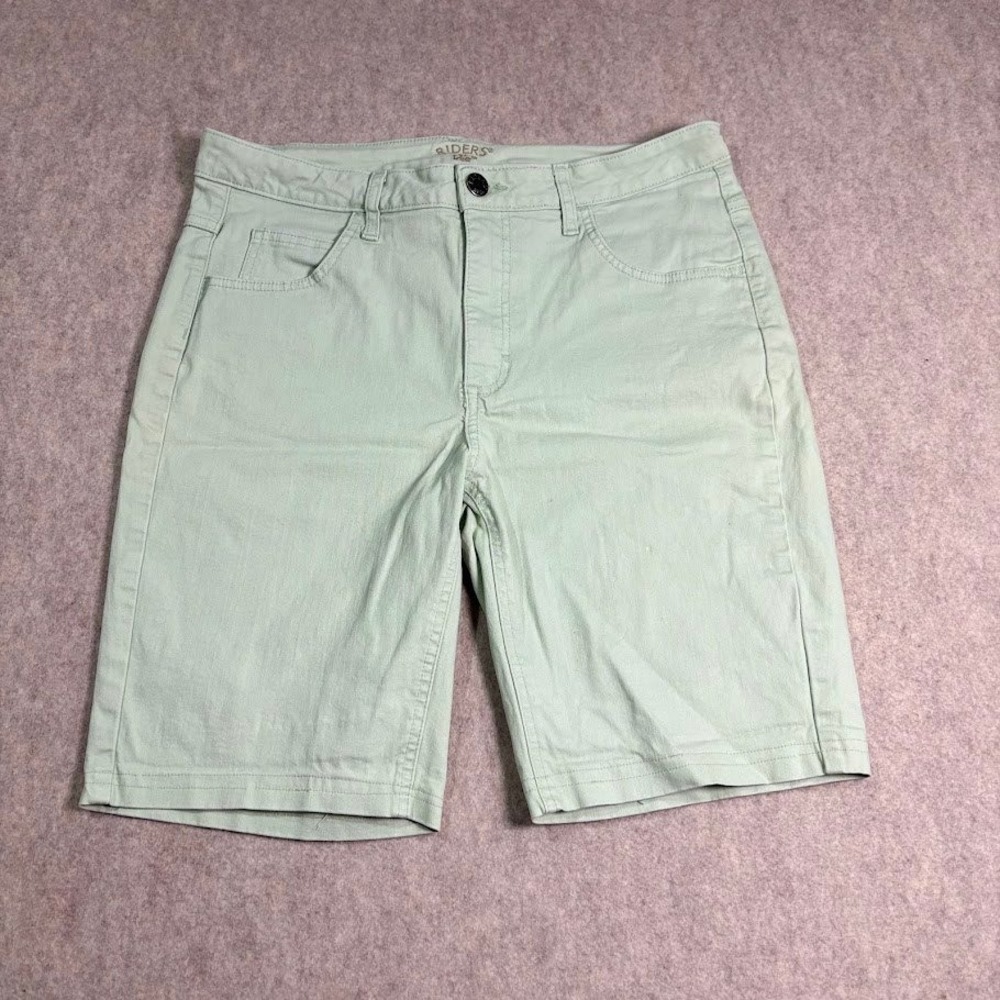 Riders by Lee Shorts Women 14 Sage Green Cotton Bermuda Mid Rise Classic Casual
